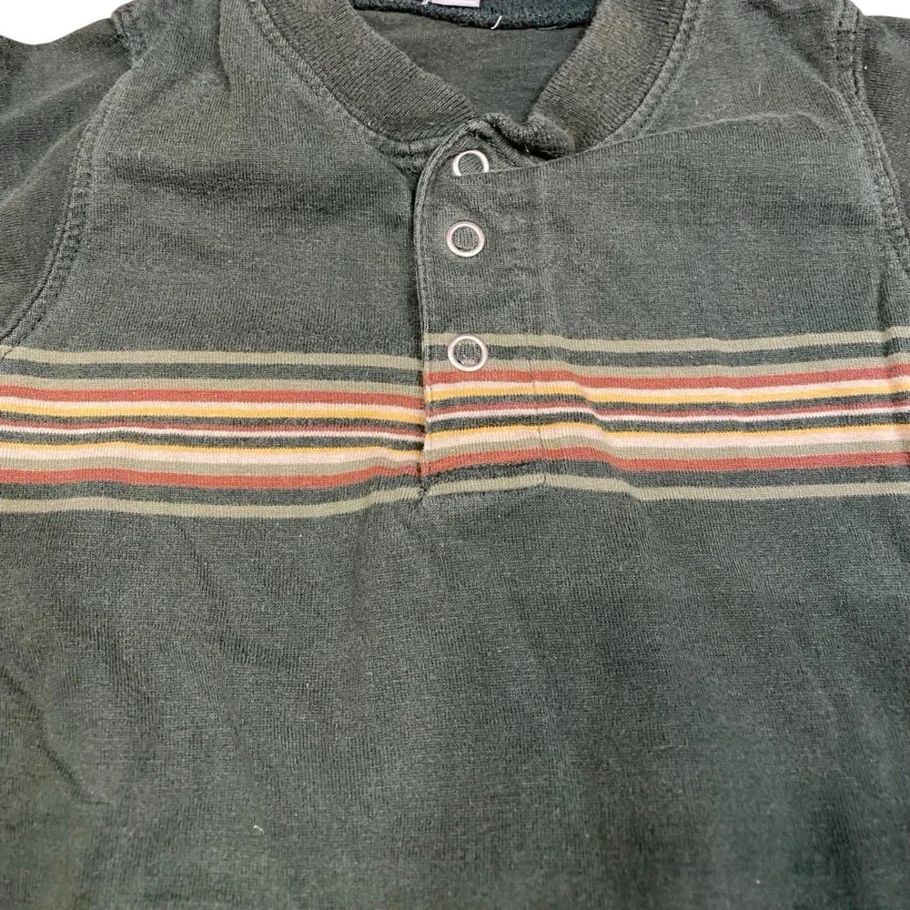 VTG 90s Baby Bodysuit Green 0-3‎ Striped Henley Bodysuit 100% Cotton Long Sleeve